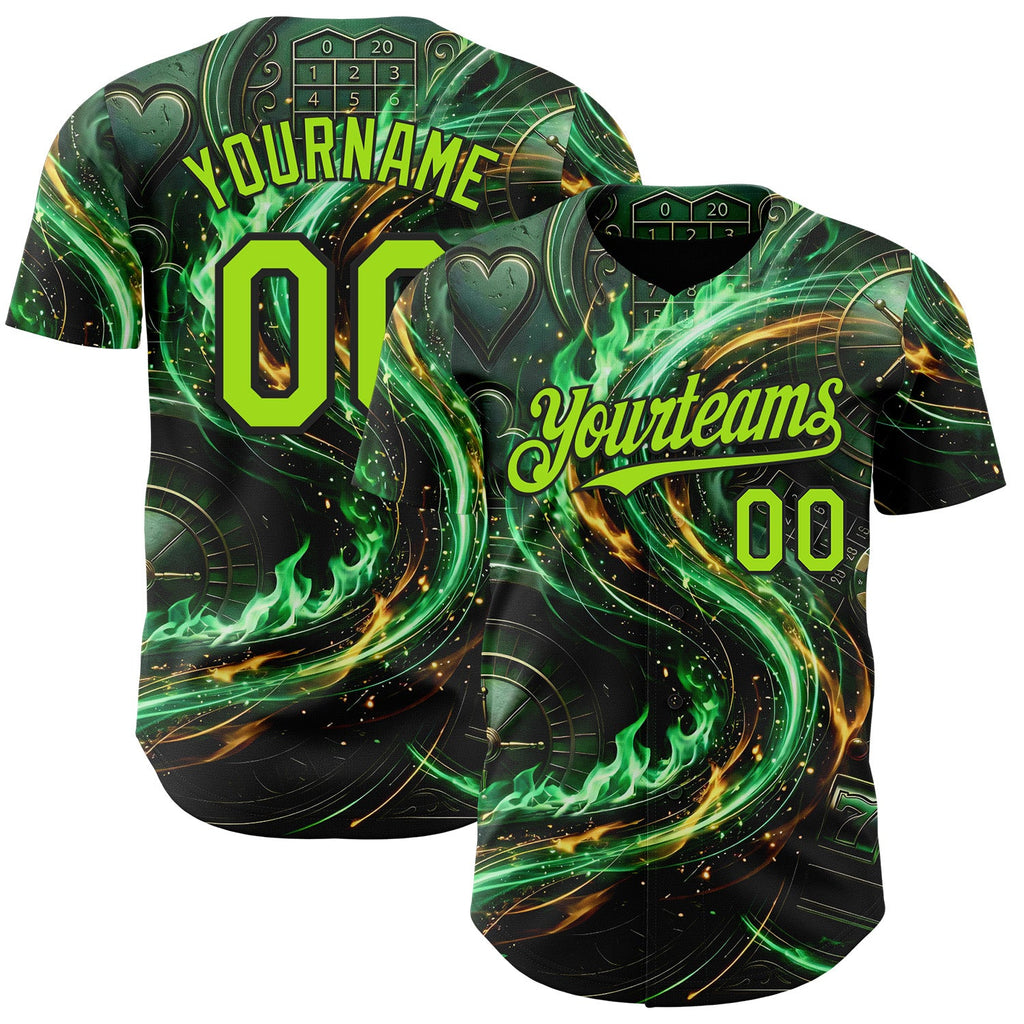 Custom Black-Neon Green Las Vegas Poker Club Authentic Baseball Jersey