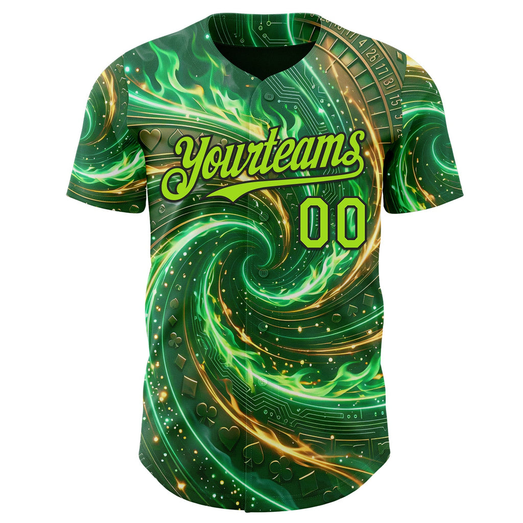 Custom Green Neon Green-Black Las Vegas Poker Club Authentic Baseball Jersey