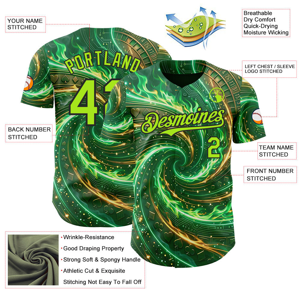 Custom Green Neon Green-Black Las Vegas Poker Club Authentic Baseball Jersey