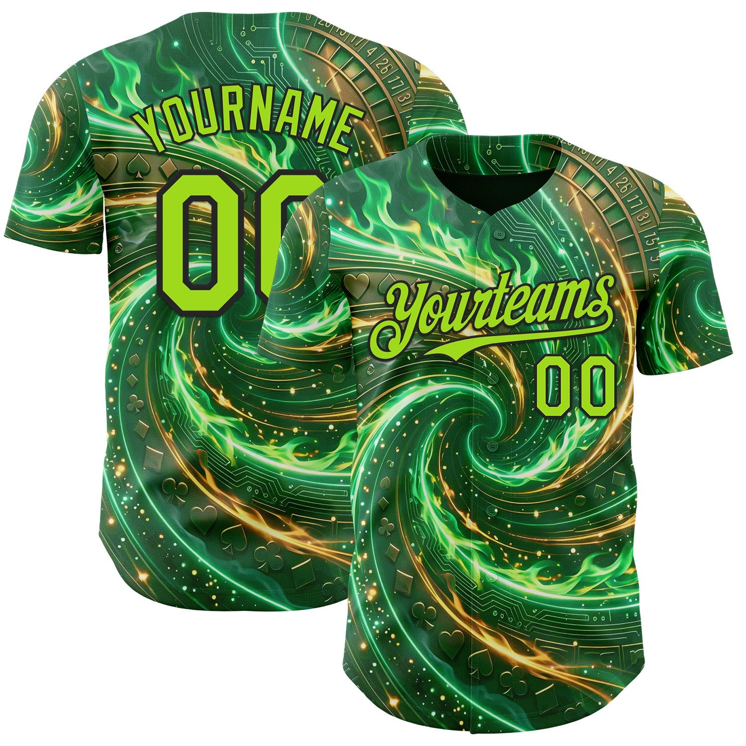 Custom Green Neon Green-Black Las Vegas Poker Club Authentic Baseball Jersey