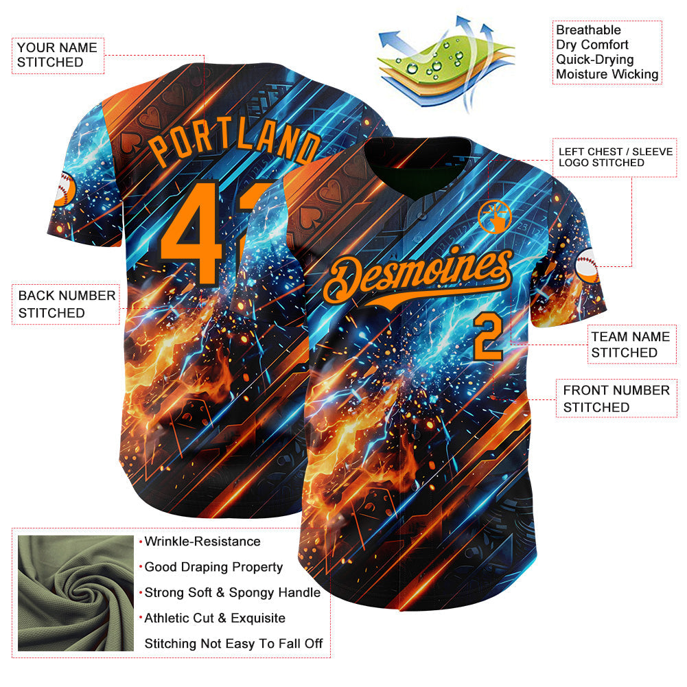 Custom Black Bay Orange-Blue Las Vegas Poker Club Authentic Baseball Jersey