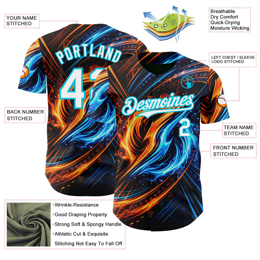 Custom Blue White Orange-Lakes Blue Las Vegas Poker Club Authentic Baseball Jersey