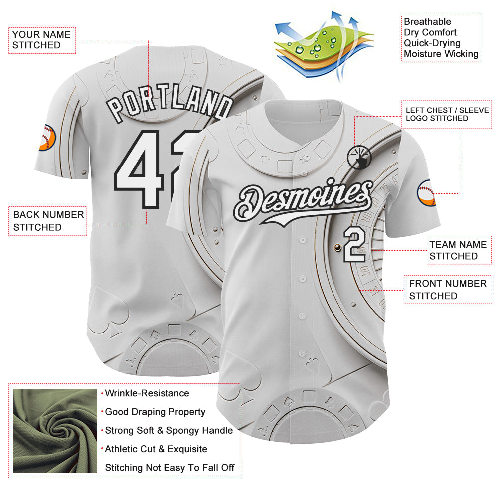 Custom White-Black Las Vegas Poker Club Authentic Baseball Jersey
