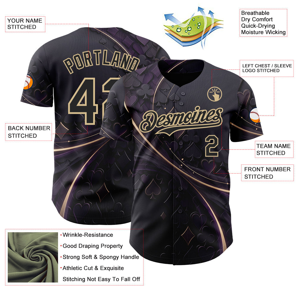 Custom Purple Black-Vegas Gold Las Vegas Poker Club Authentic Baseball Jersey
