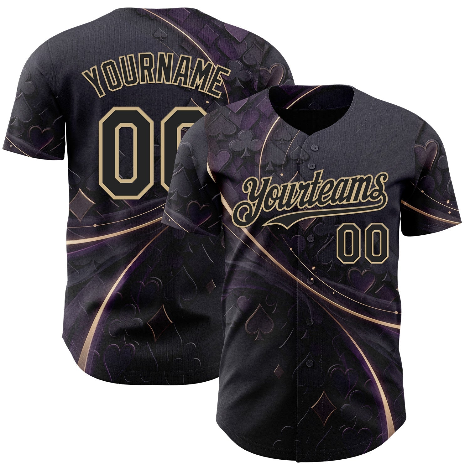Custom Purple Black-Vegas Gold Las Vegas Poker Club Authentic Baseball Jersey