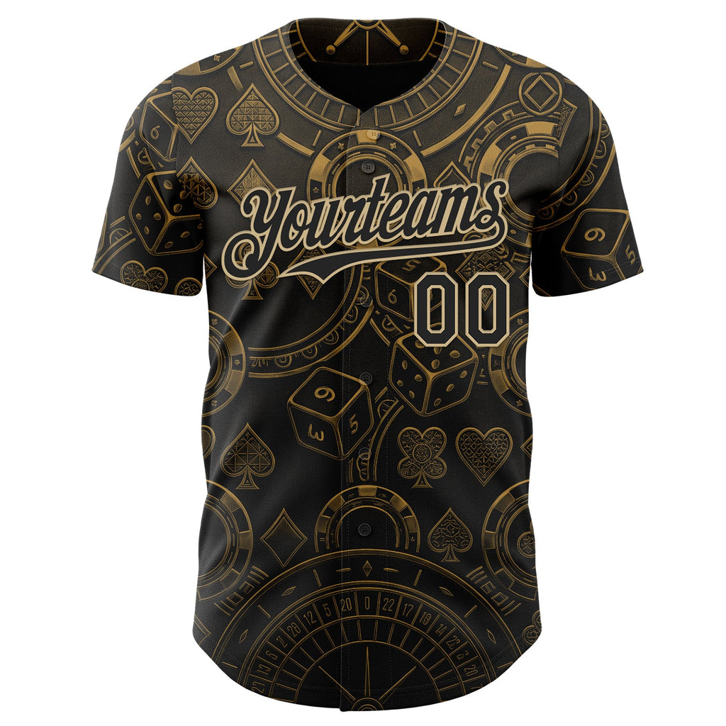 Custom Black-Vegas Gold Las Vegas Poker Club Authentic Baseball Jersey