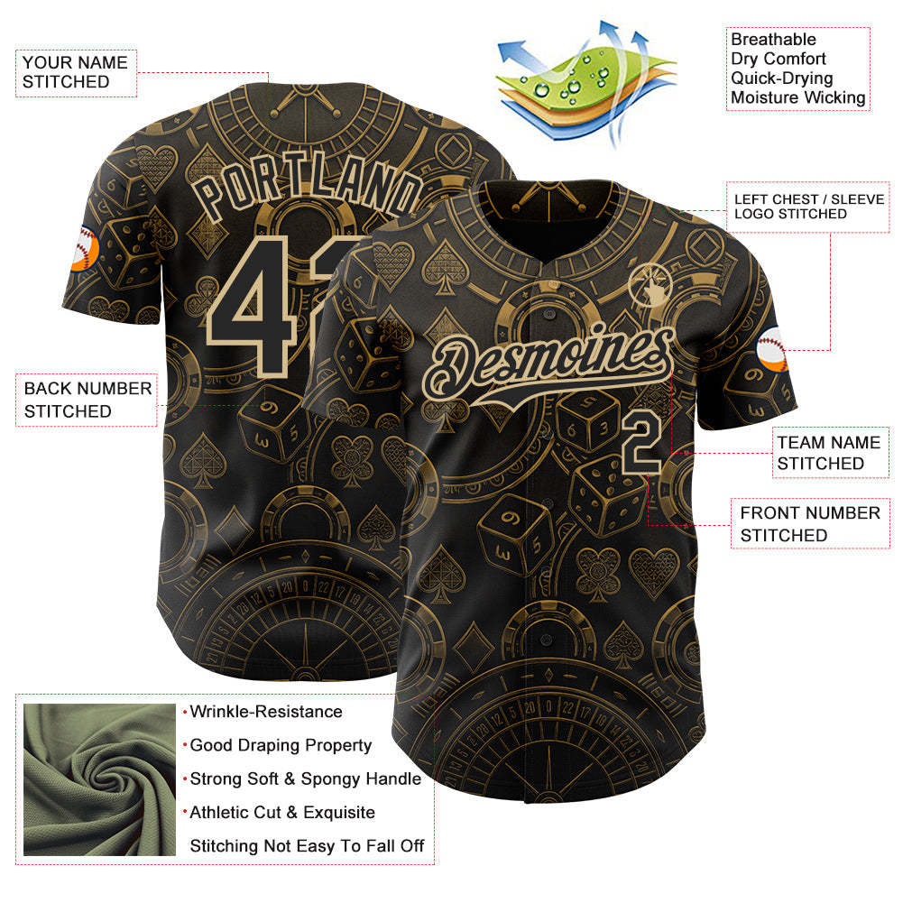 Custom Black-Vegas Gold Las Vegas Poker Club Authentic Baseball Jersey