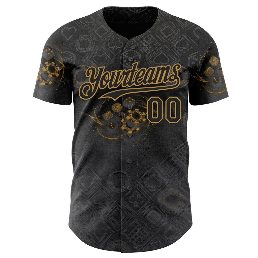 Custom Black-Old Gold Las Vegas Poker Club Authentic Baseball Jersey