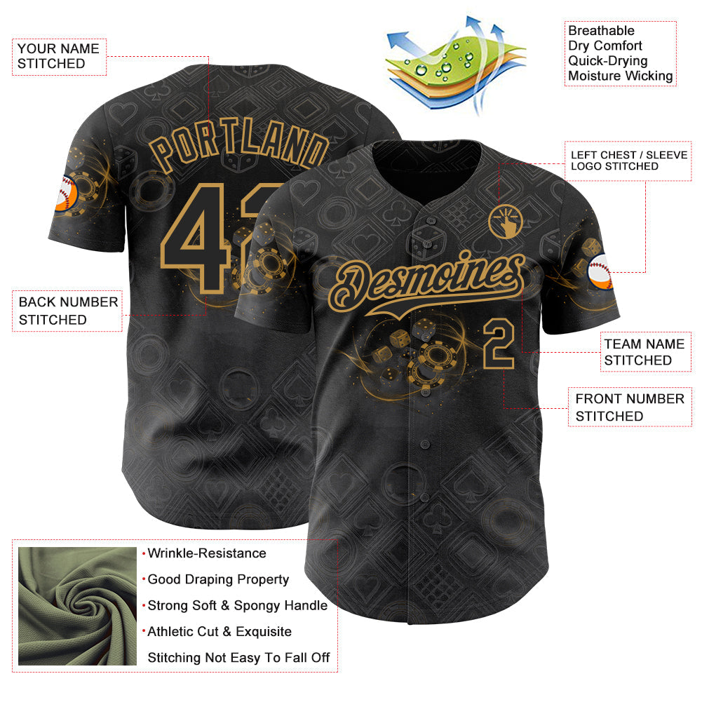 Custom Black-Old Gold Las Vegas Poker Club Authentic Baseball Jersey
