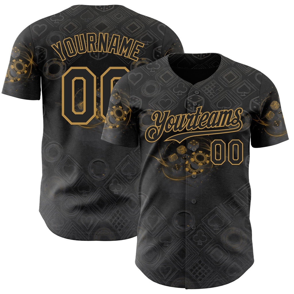 Custom Black-Old Gold Las Vegas Poker Club Authentic Baseball Jersey