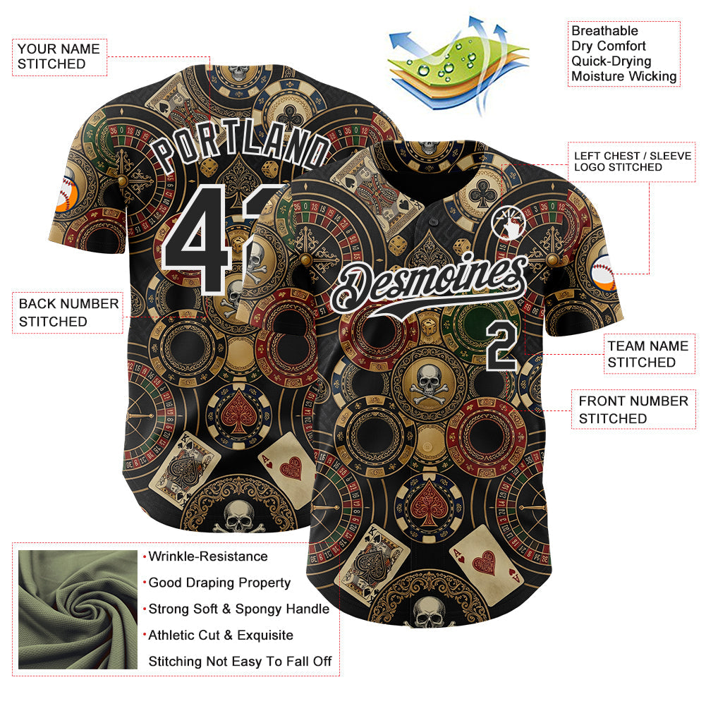 Custom Black-White Las Vegas Poker Club Authentic Baseball Jersey