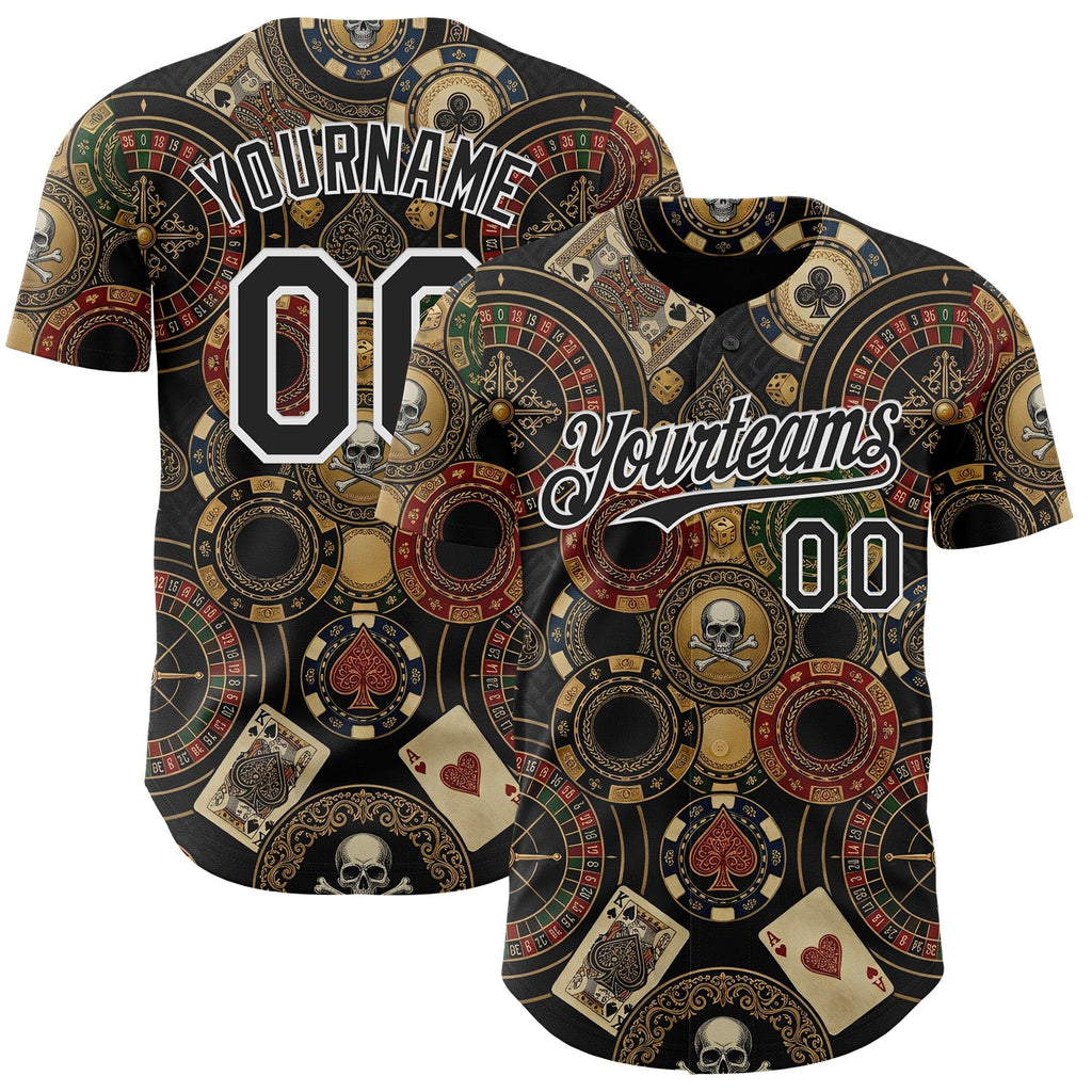 Custom Black-White Las Vegas Poker Club Authentic Baseball Jersey