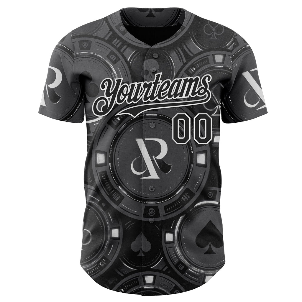 Custom Gray Black-White Las Vegas Poker Club Authentic Baseball Jersey