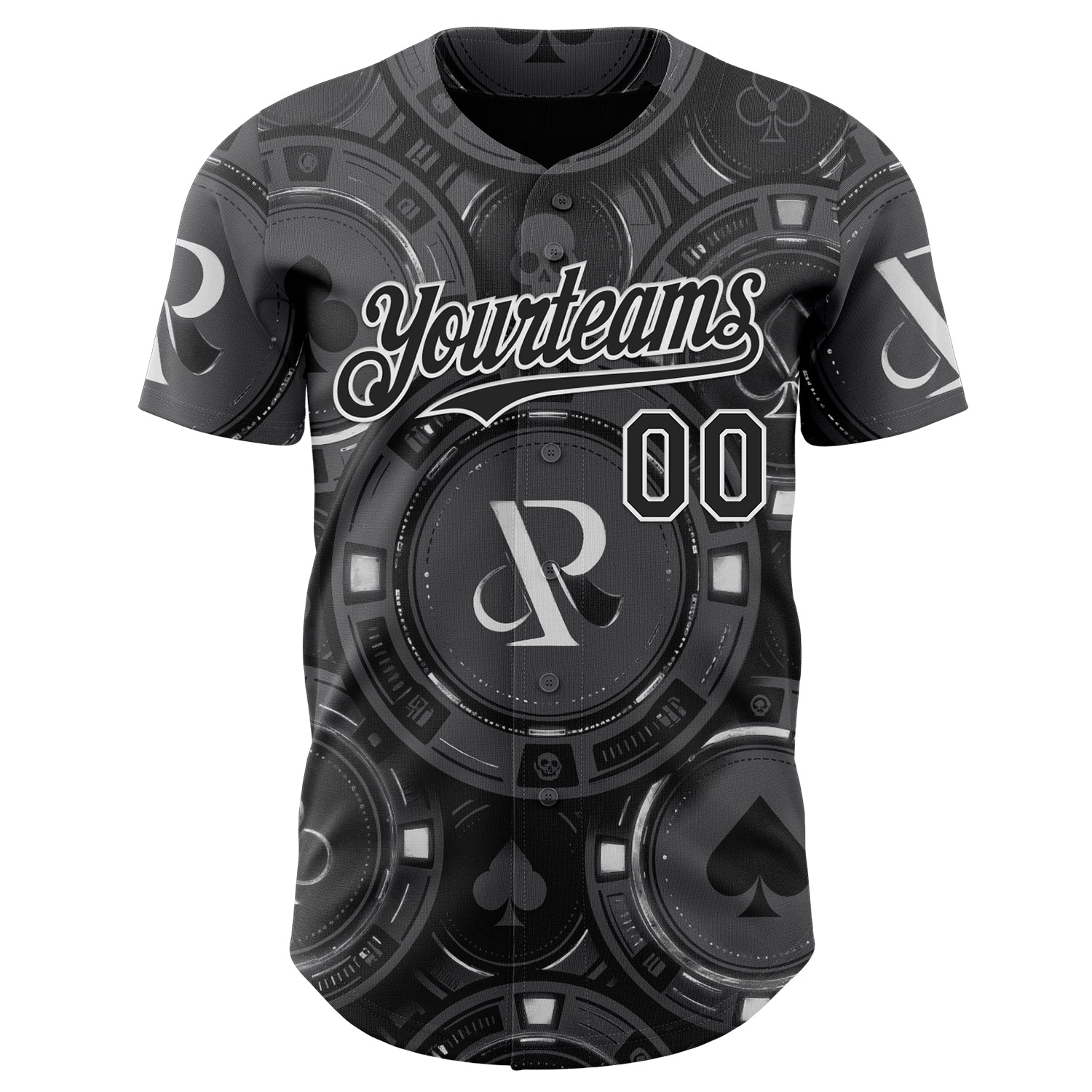 Custom Gray Black-White Las Vegas Poker Club Authentic Baseball Jersey