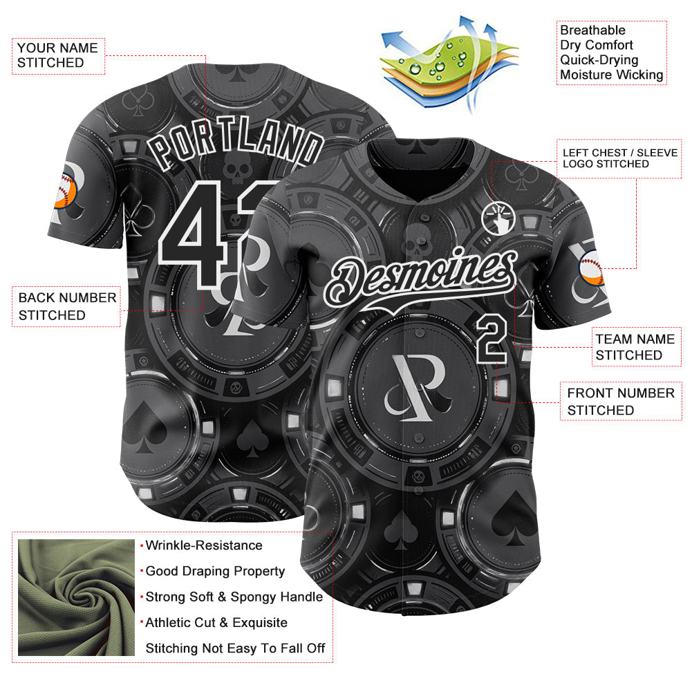 Custom Gray Black-White Las Vegas Poker Club Authentic Baseball Jersey