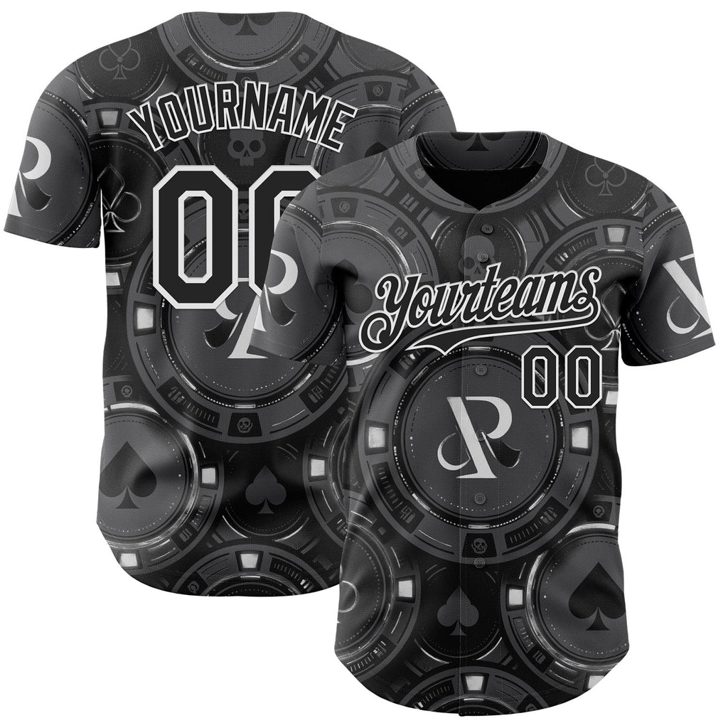 Custom Gray Black-White Las Vegas Poker Club Authentic Baseball Jersey