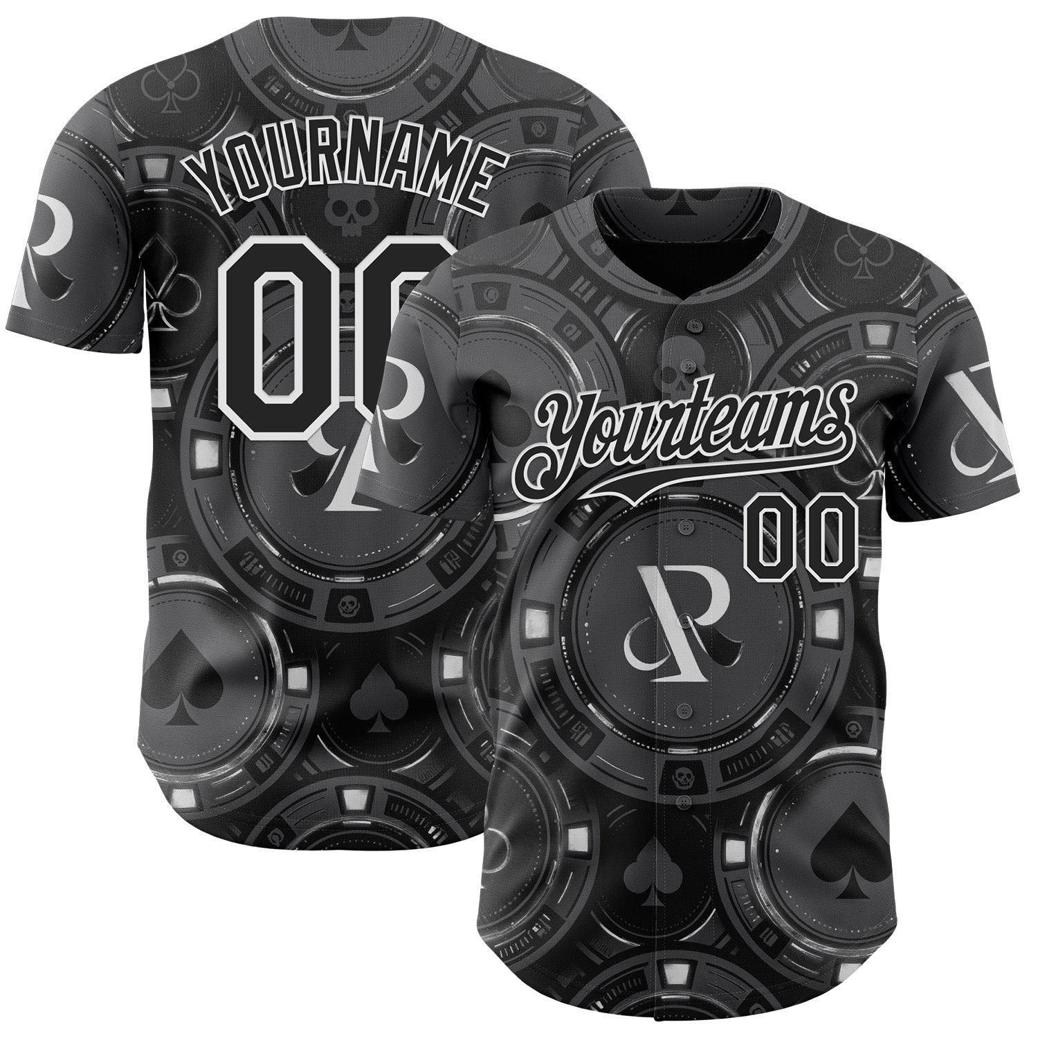 Custom Gray Black-White Las Vegas Poker Club Authentic Baseball Jersey