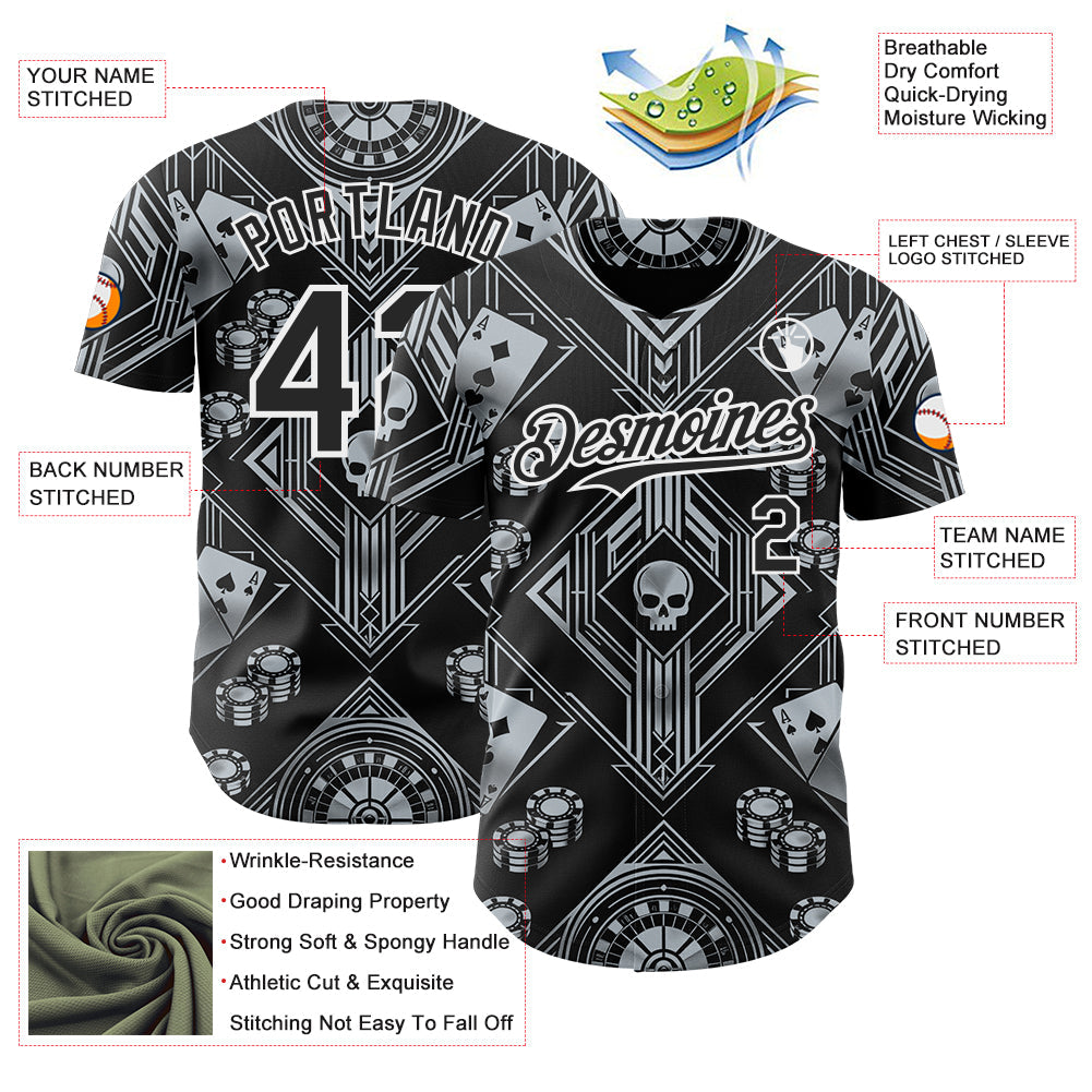 Custom Black-White Las Vegas Poker Club Authentic Baseball Jersey