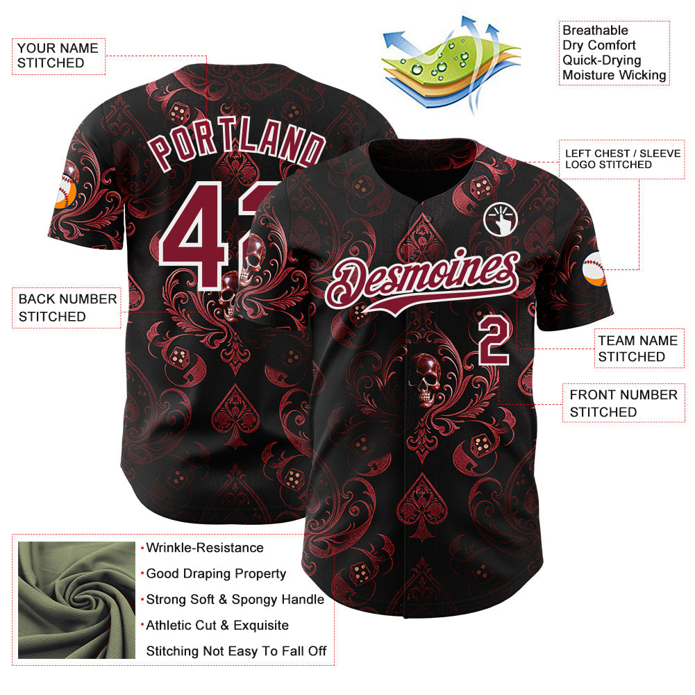 Custom Black Crimson-White Las Vegas Poker Club Authentic Baseball Jersey