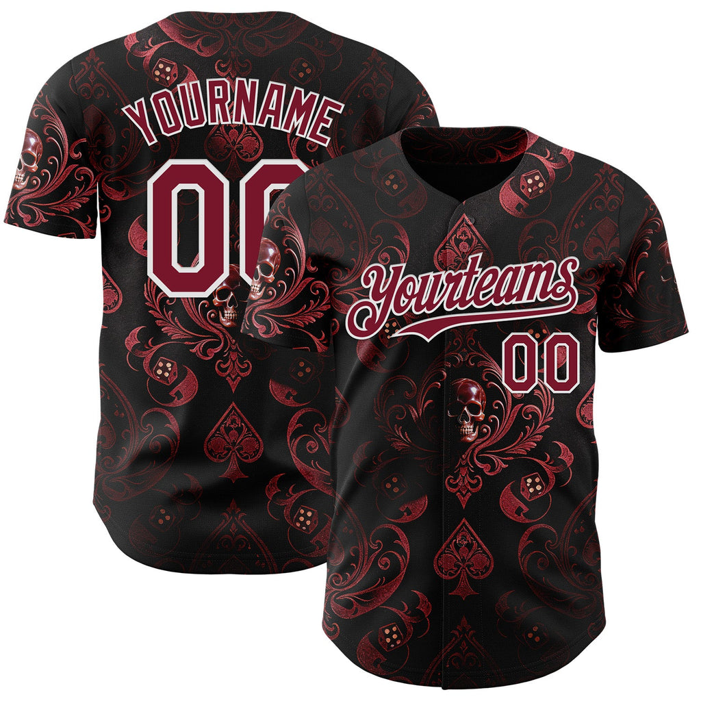Custom Black Crimson-White Las Vegas Poker Club Authentic Baseball Jersey