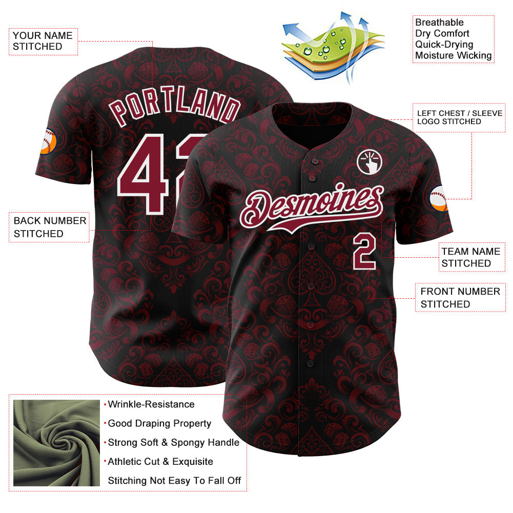 Custom Black Crimson-White Las Vegas Poker Club Authentic Baseball Jersey