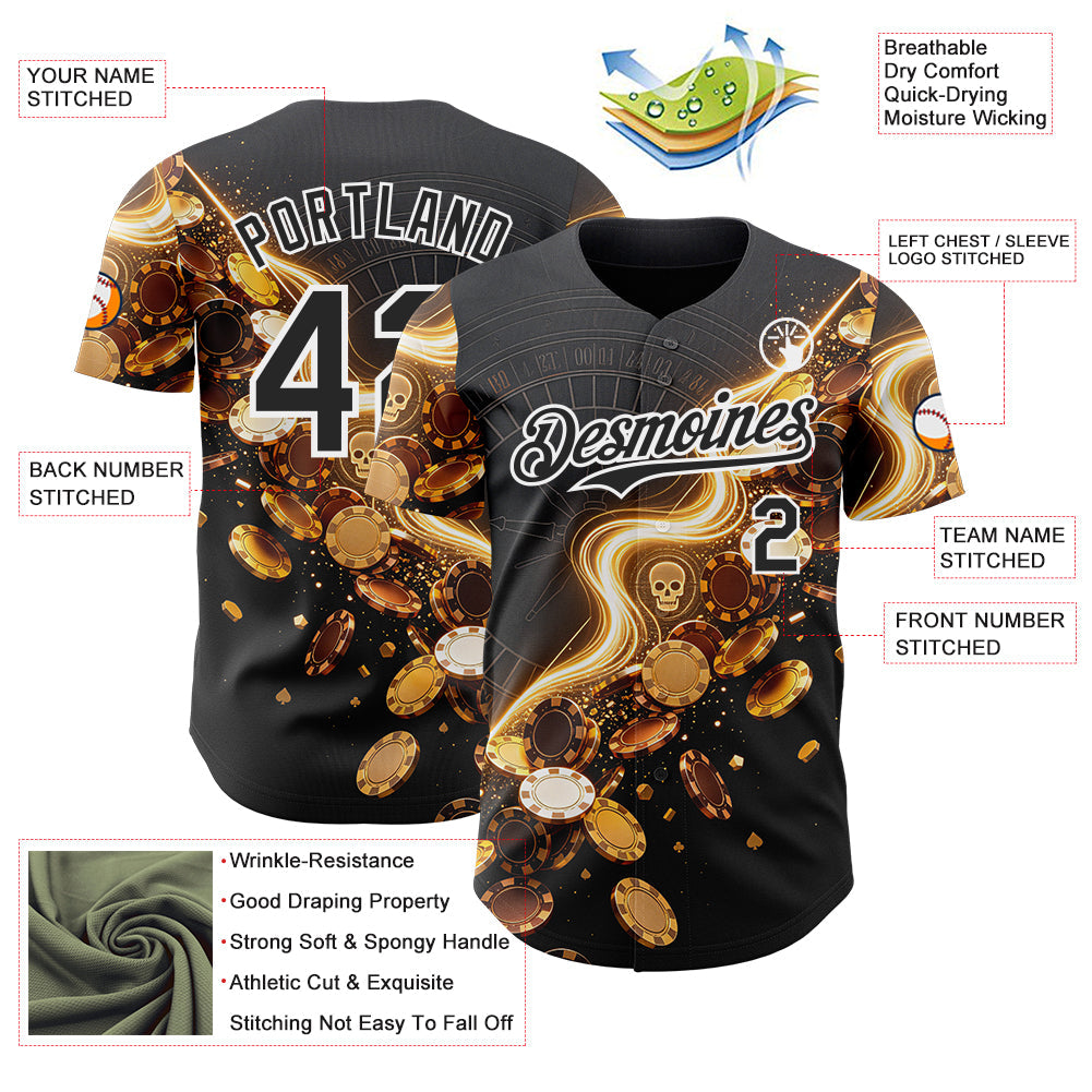 Custom Black-White Las Vegas Poker Club Authentic Baseball Jersey