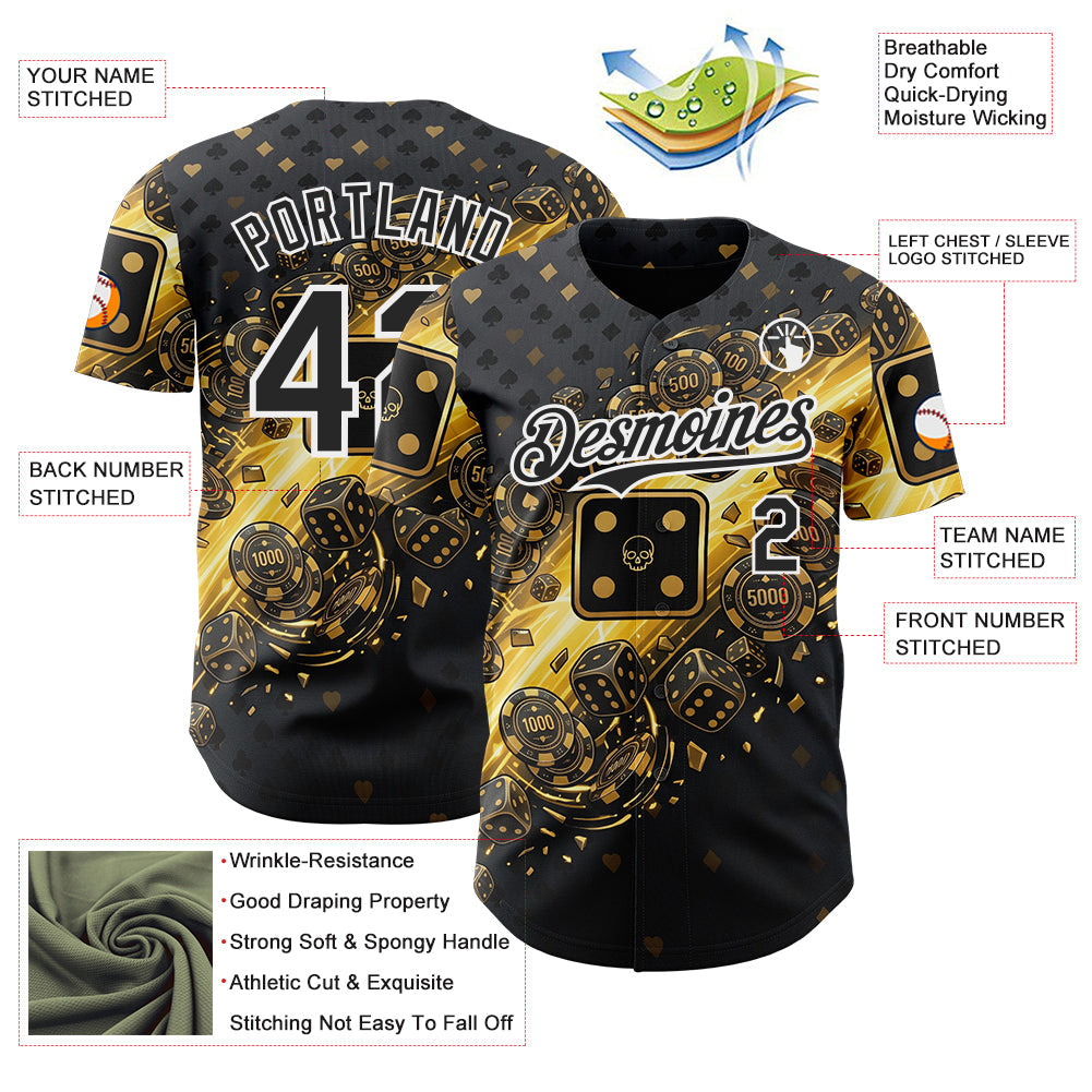 Custom Black-White Las Vegas Poker Club Authentic Baseball Jersey