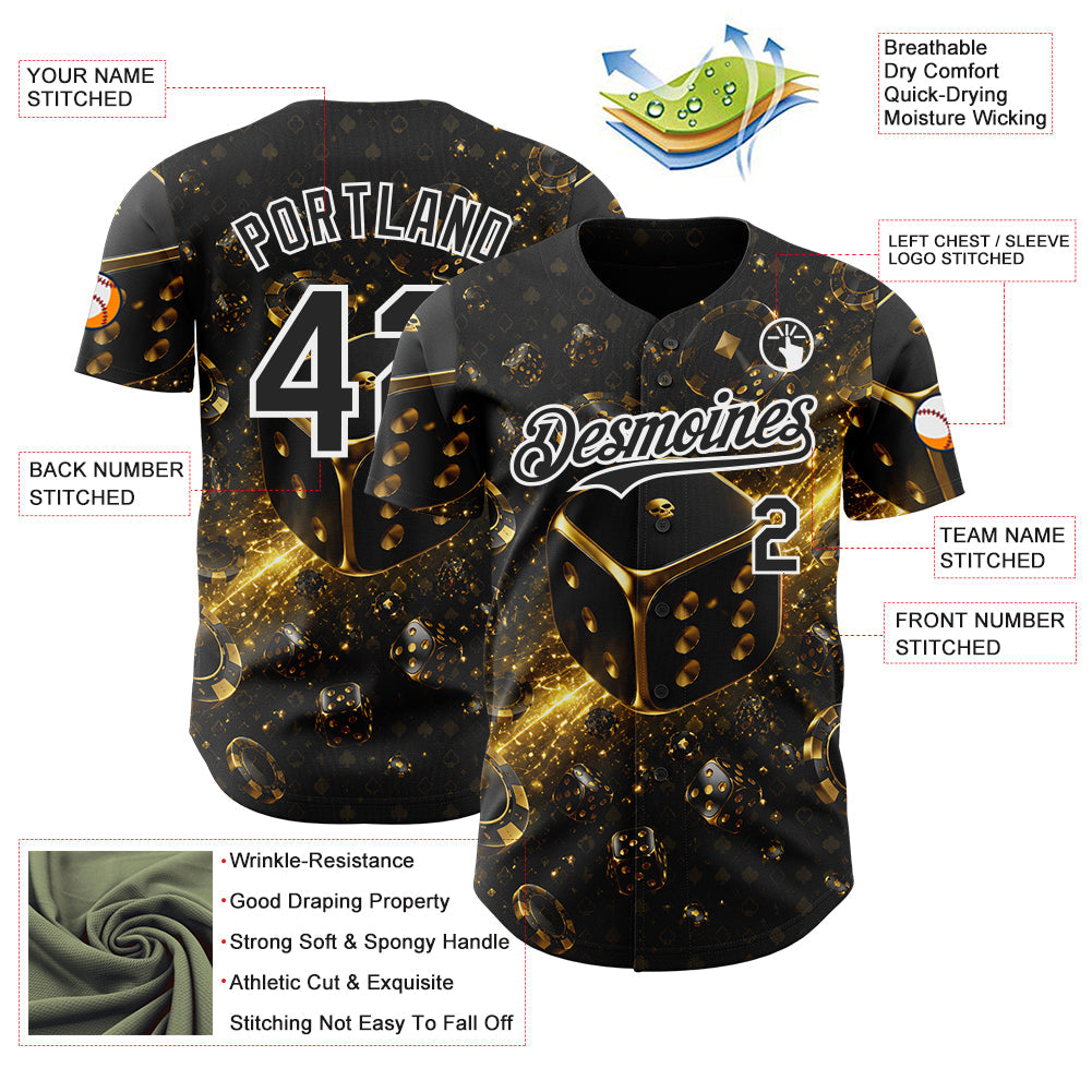 Custom Black-White Las Vegas Poker Club Authentic Baseball Jersey