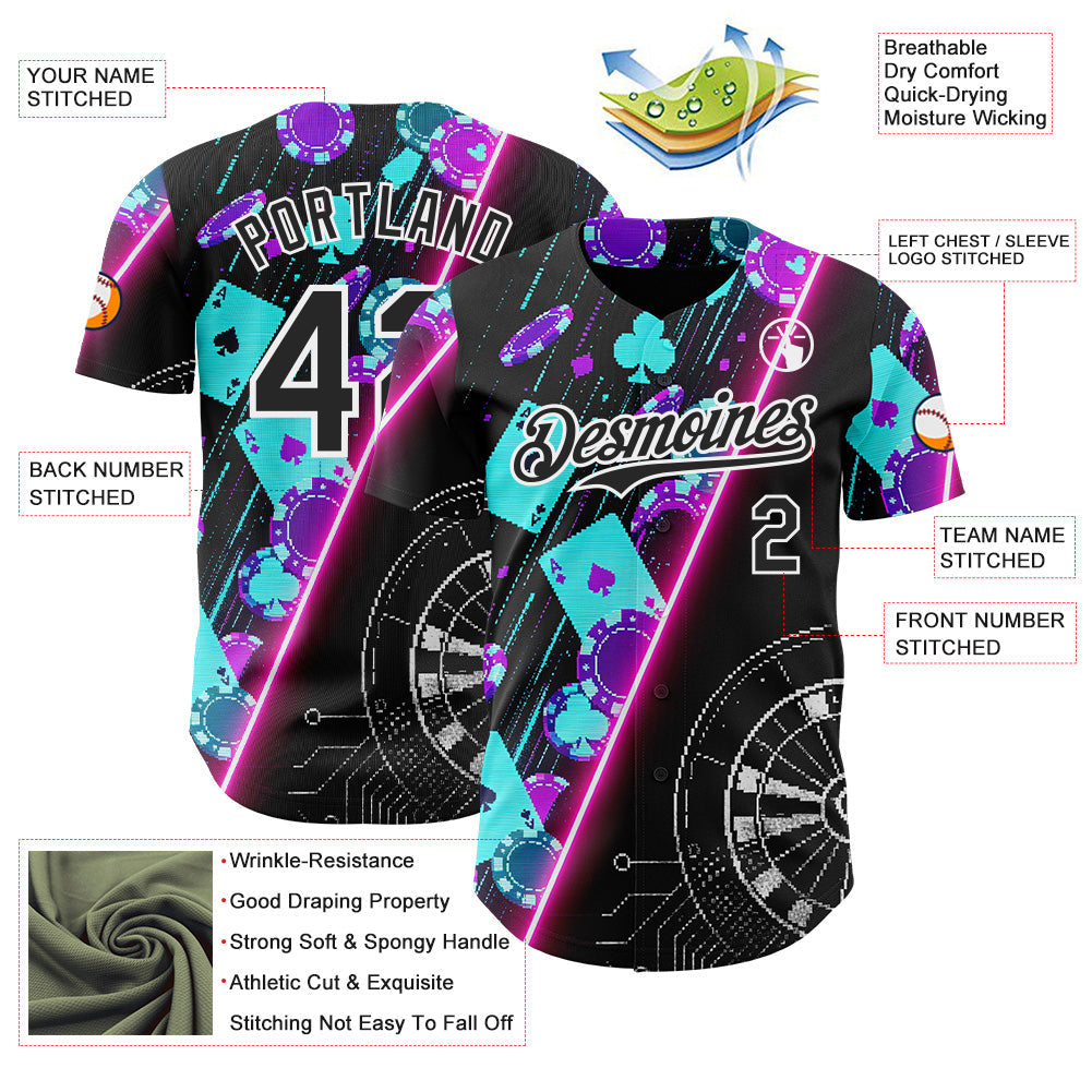 Custom Black-White Las Vegas Poker Club Authentic Baseball Jersey