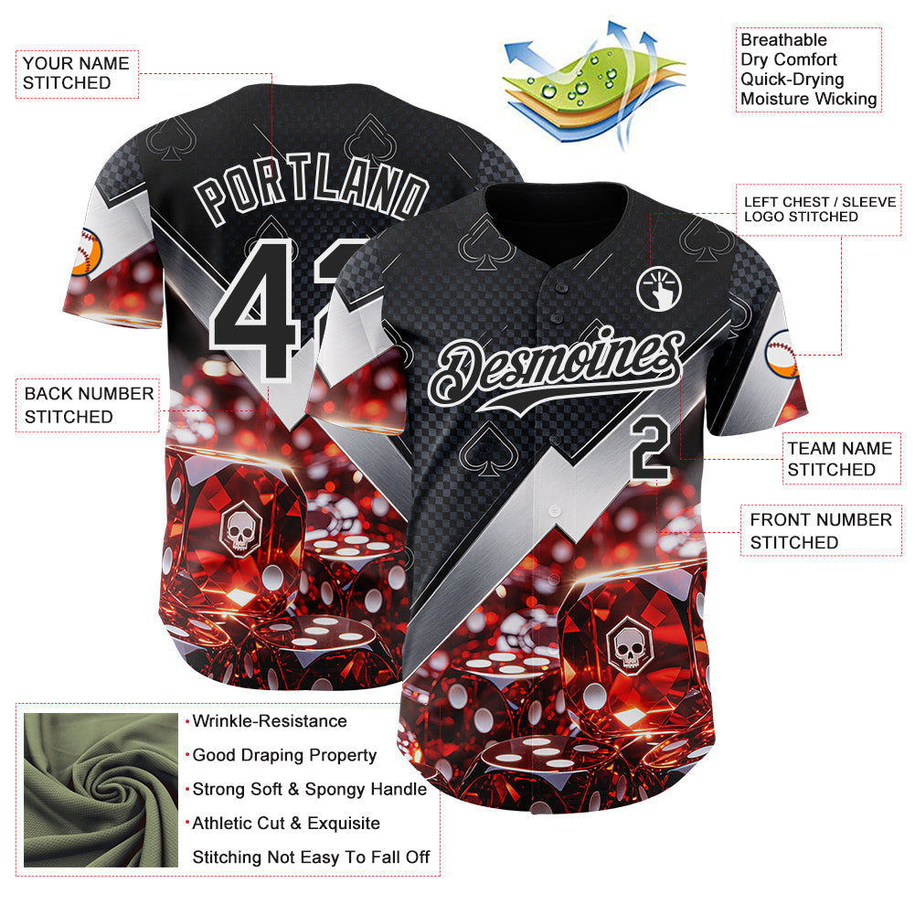 Custom Black-White Las Vegas Poker Club Authentic Baseball Jersey