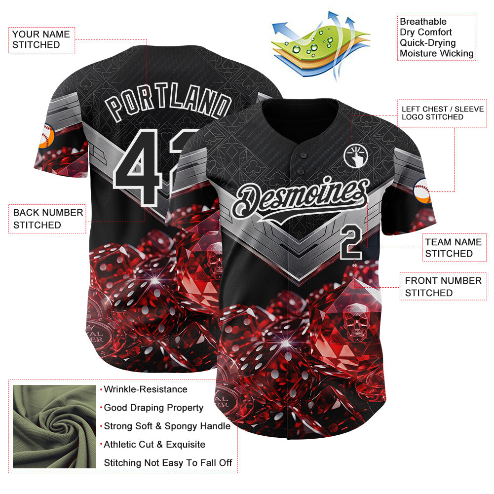 Custom Black-White Las Vegas Poker Club Authentic Baseball Jersey