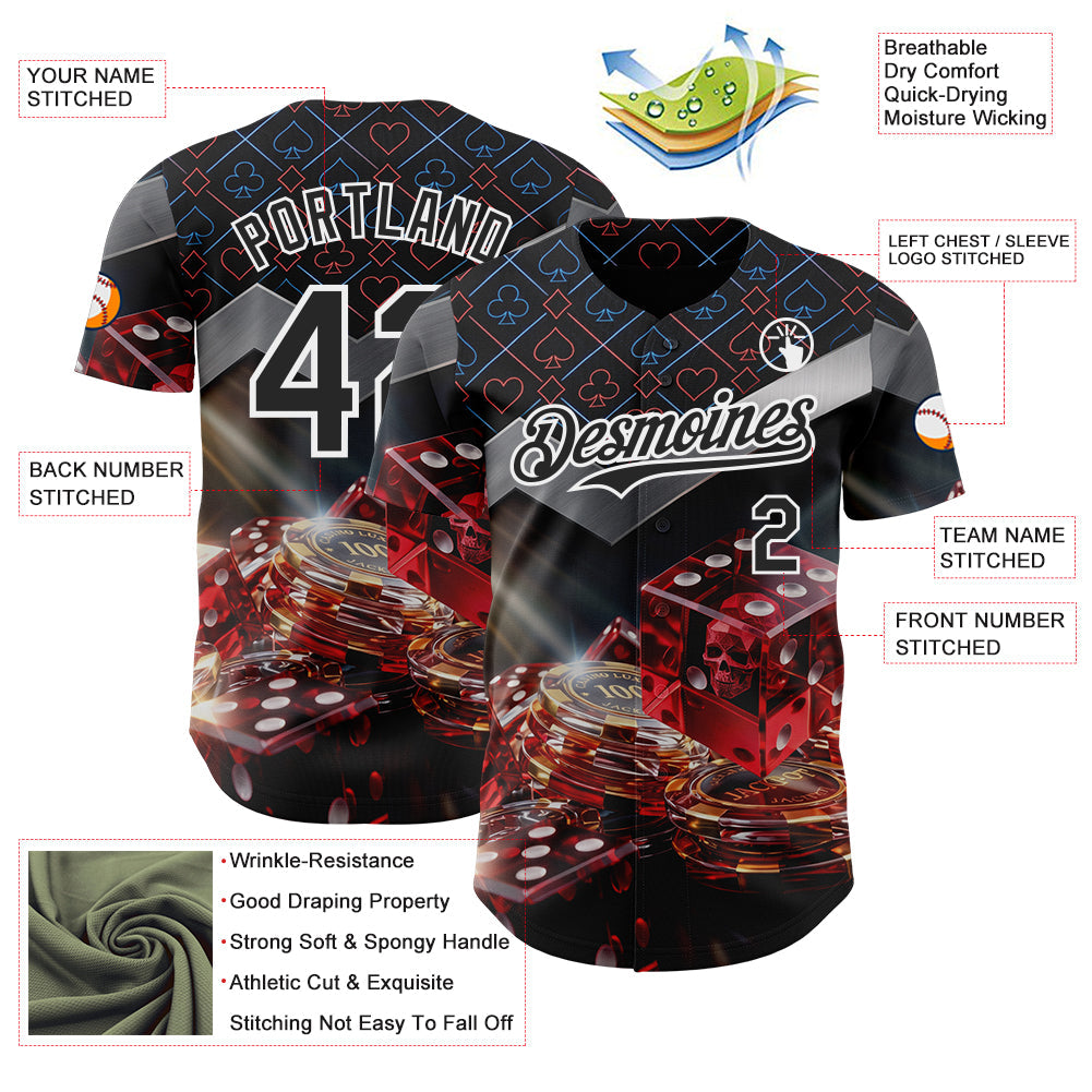 Custom Black-White Las Vegas Poker Club Authentic Baseball Jersey