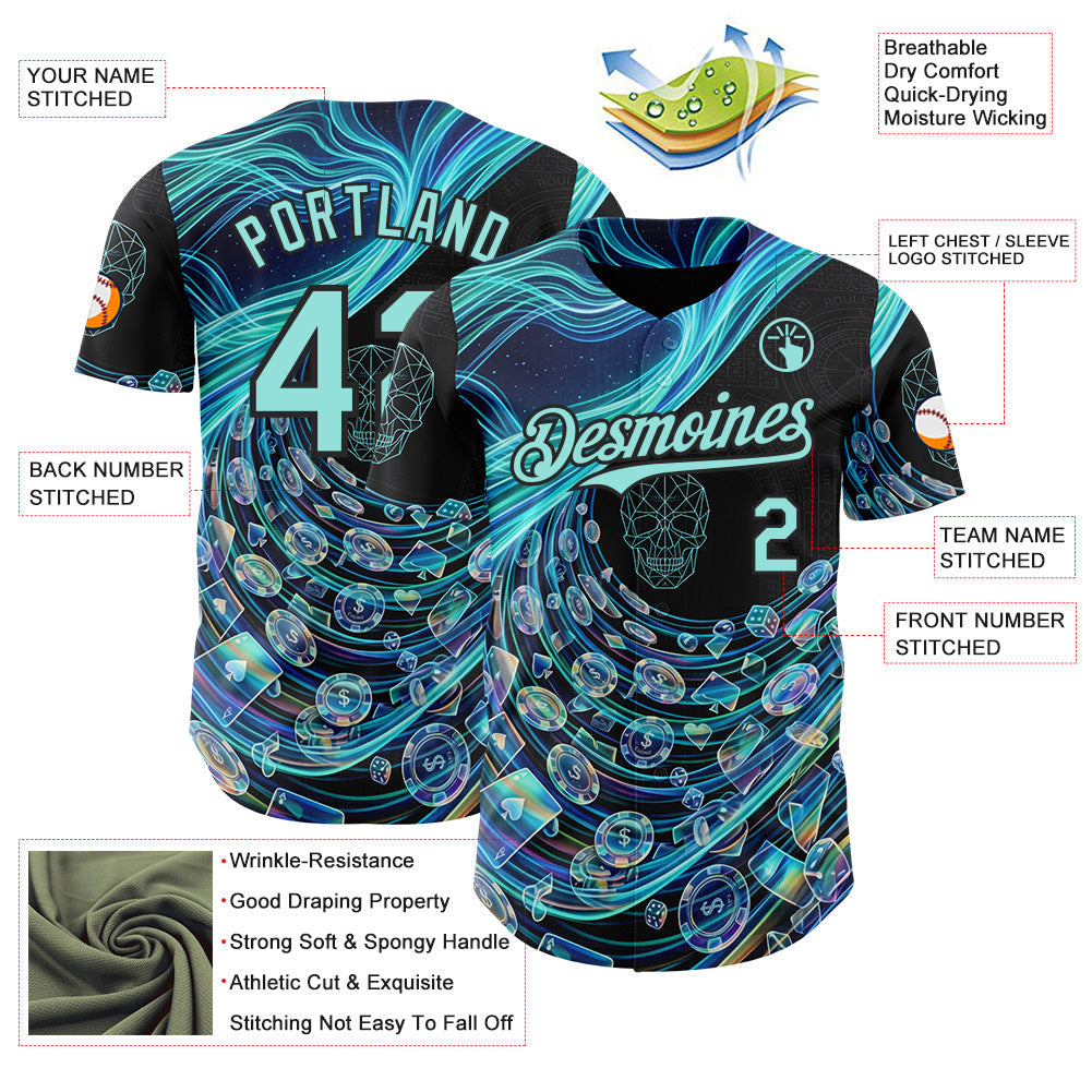 Custom Black-Ice Blue Las Vegas Poker Club Authentic Baseball Jersey
