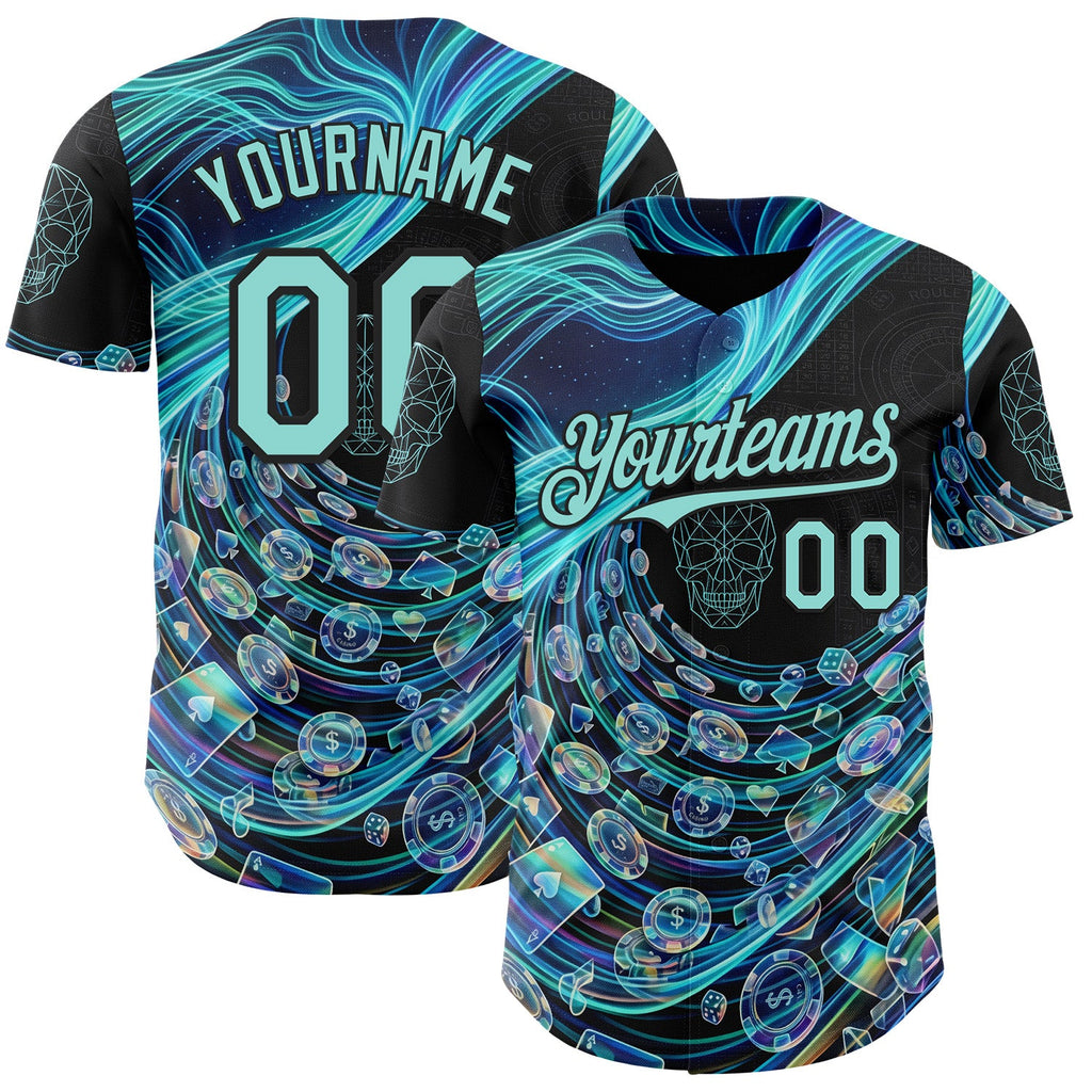 Custom Black-Ice Blue Las Vegas Poker Club Authentic Baseball Jersey