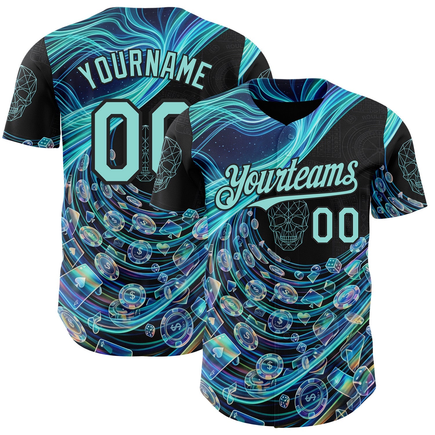 Custom Black-Ice Blue Las Vegas Poker Club Authentic Baseball Jersey