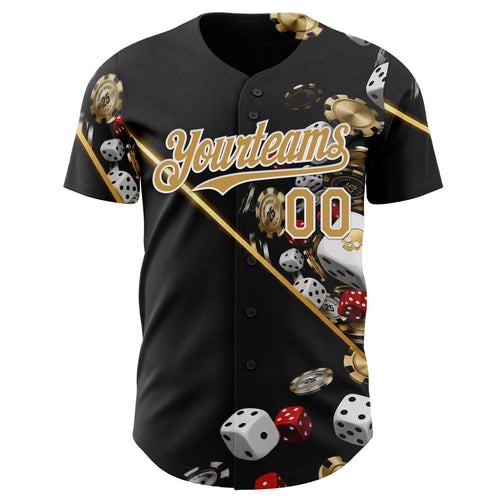 Custom Black Old Gold-White Las Vegas Poker Club Authentic Baseball Jersey
