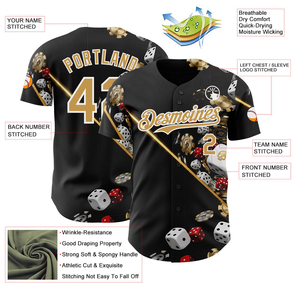 Custom Black Old Gold-White Las Vegas Poker Club Authentic Baseball Jersey