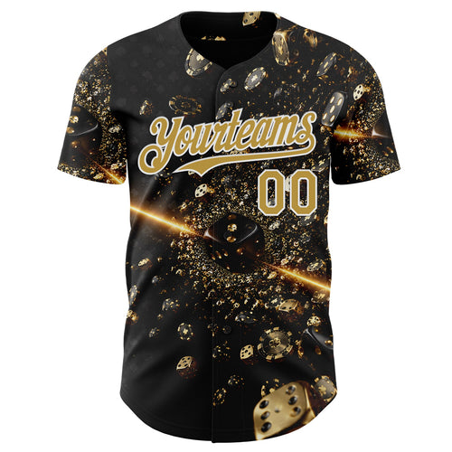 Custom Black Old Gold-White Las Vegas Poker Club Authentic Baseball Jersey