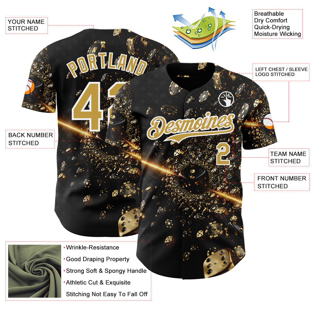 Custom Black Old Gold-White Las Vegas Poker Club Authentic Baseball Jersey