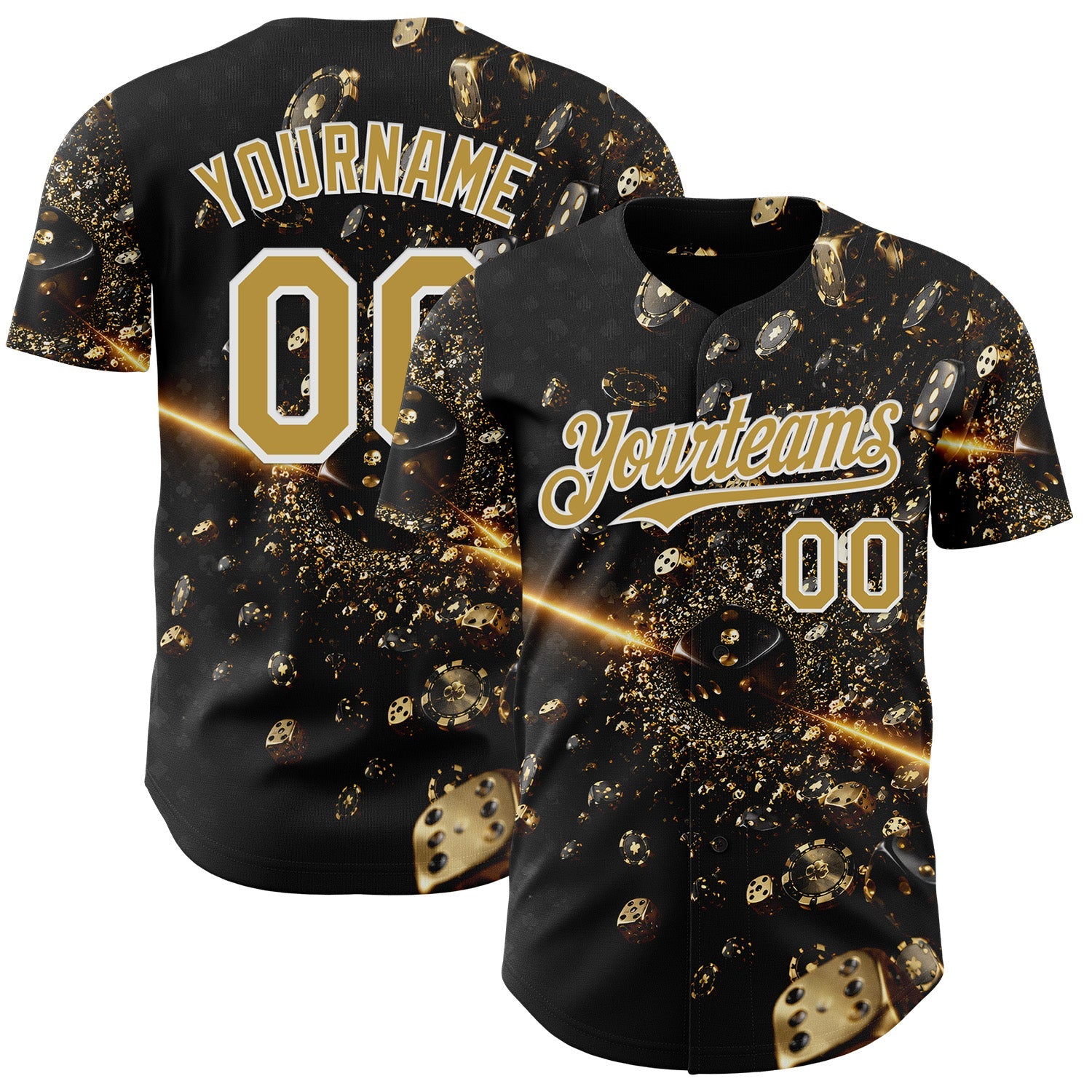 Custom Black Old Gold-White Las Vegas Poker Club Authentic Baseball Jersey
