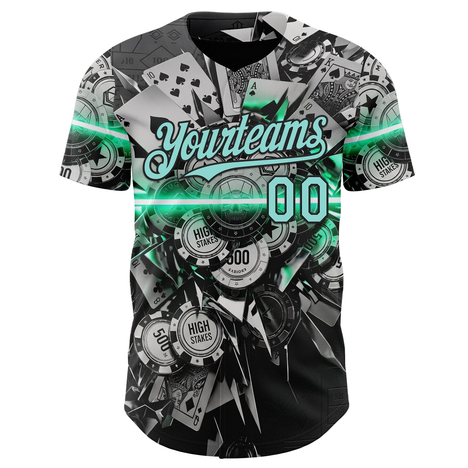 Custom Black-Ice Blue Las Vegas Poker Club Authentic Baseball Jersey