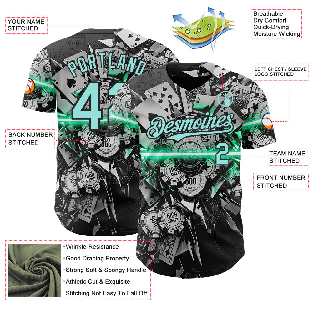 Custom Black-Ice Blue Las Vegas Poker Club Authentic Baseball Jersey