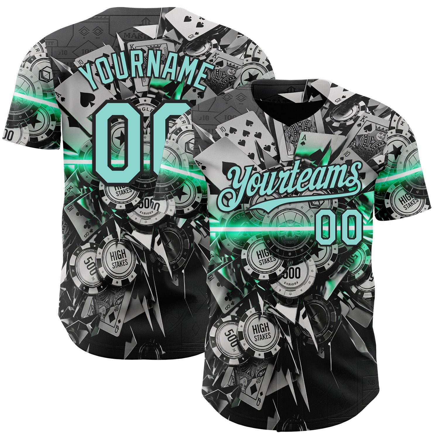 Custom Black-Ice Blue Las Vegas Poker Club Authentic Baseball Jersey