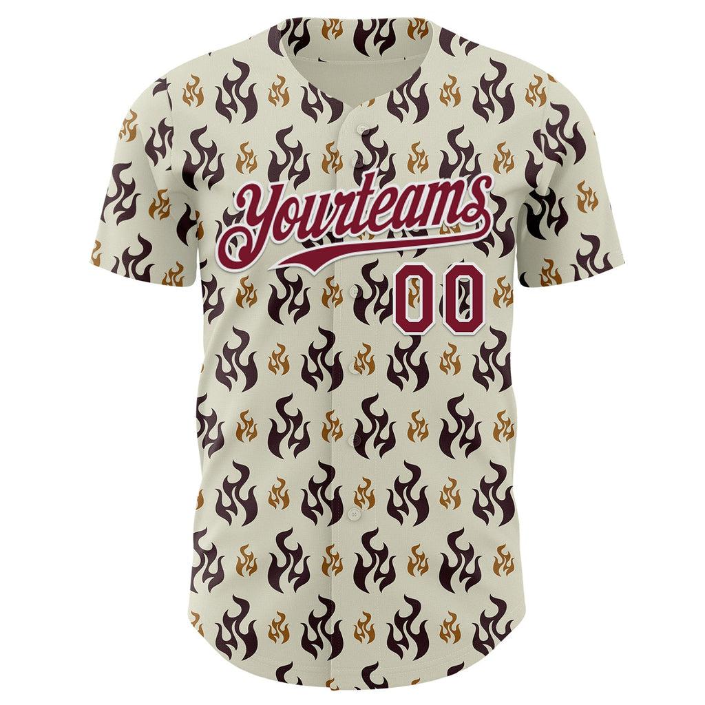 Custom White-Crimson Fire Flames Authentic Baseball Jersey