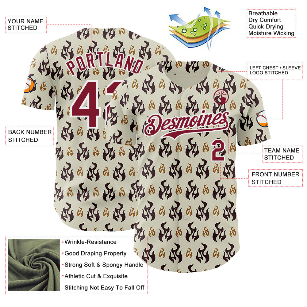 Custom White-Crimson Fire Flames Authentic Baseball Jersey
