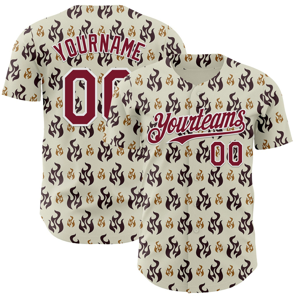 Custom White-Crimson Fire Flames Authentic Baseball Jersey