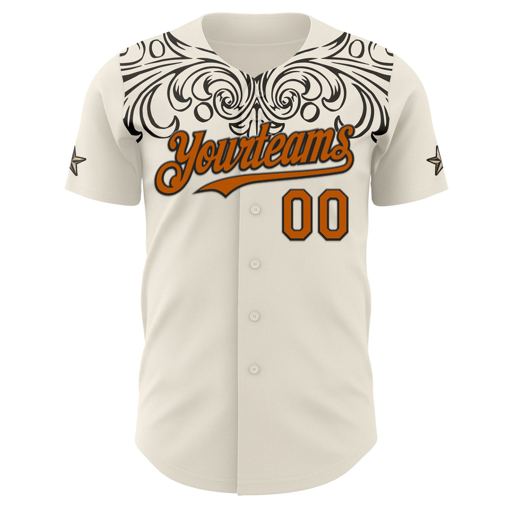 Custom Cream Texas Orange-Black Baroque Floral Scroll Authentic Baseball Jersey