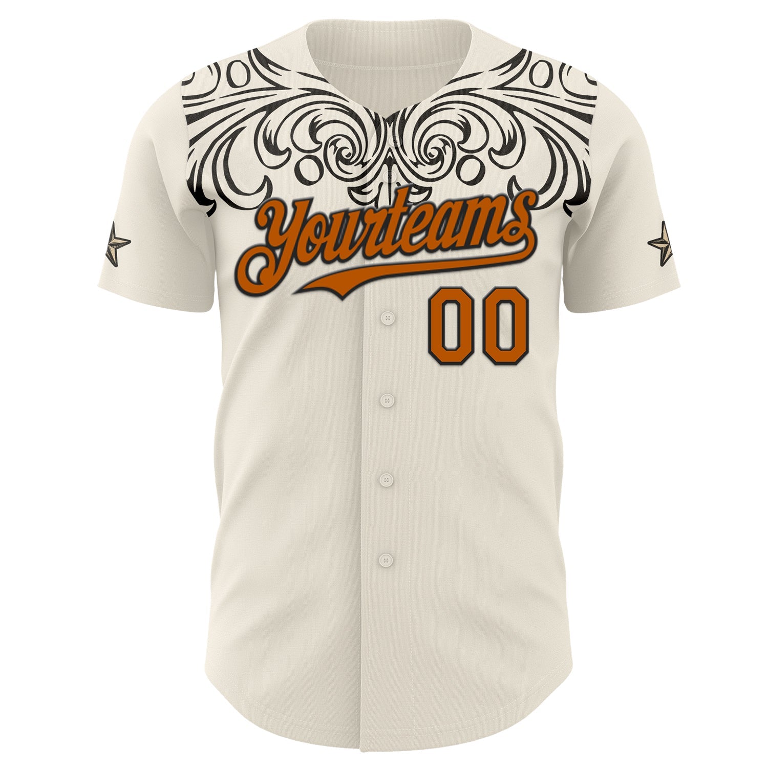 Custom Cream Texas Orange-Black Baroque Floral Scroll Authentic Baseball Jersey