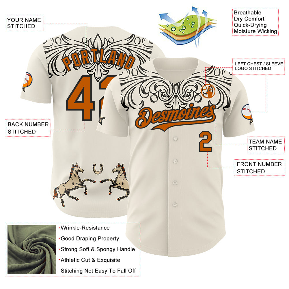 Custom Cream Texas Orange-Black Baroque Floral Scroll Authentic Baseball Jersey