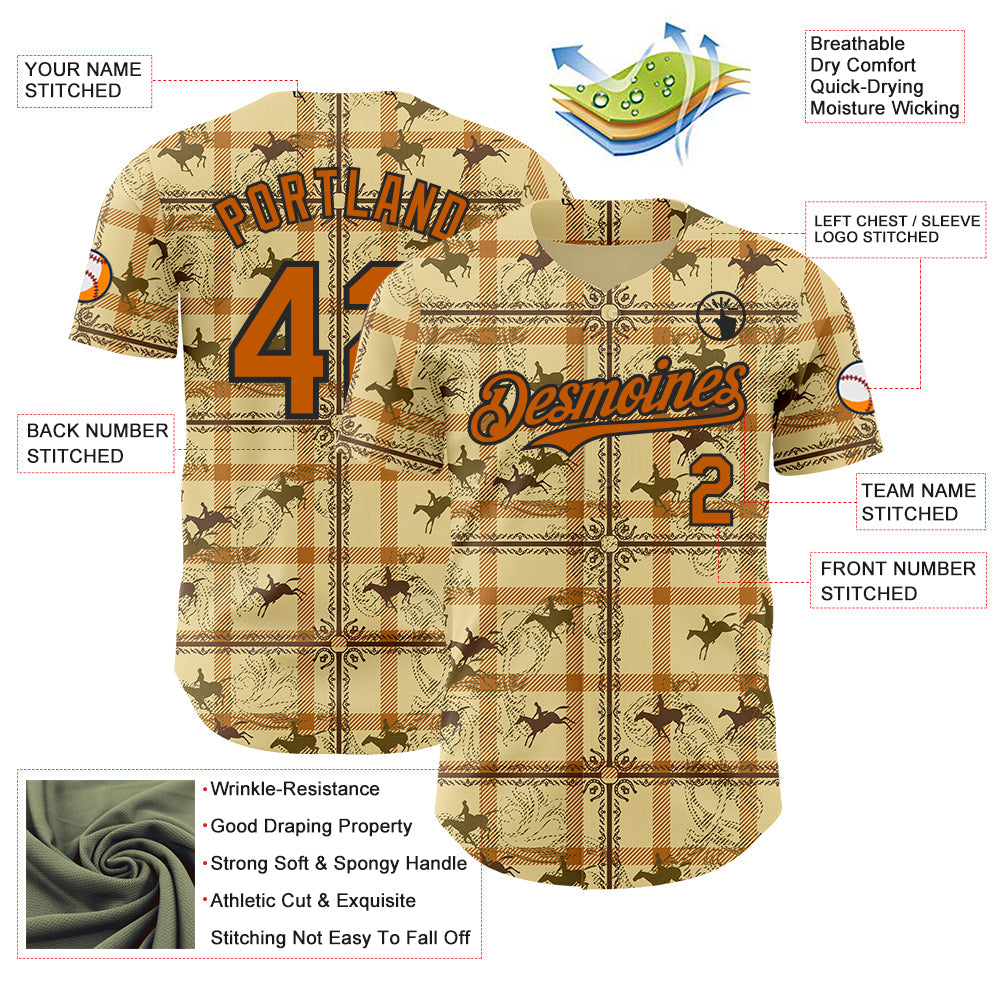 Custom Yellow Texas Orange-Black Western Cowboy Authentic Baseball Jersey